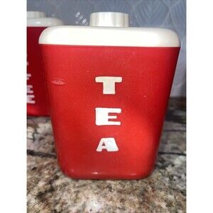 1950 Lustro Ware Canister Set 1950s Red And White MCM Retro Nostalgic Grannycore